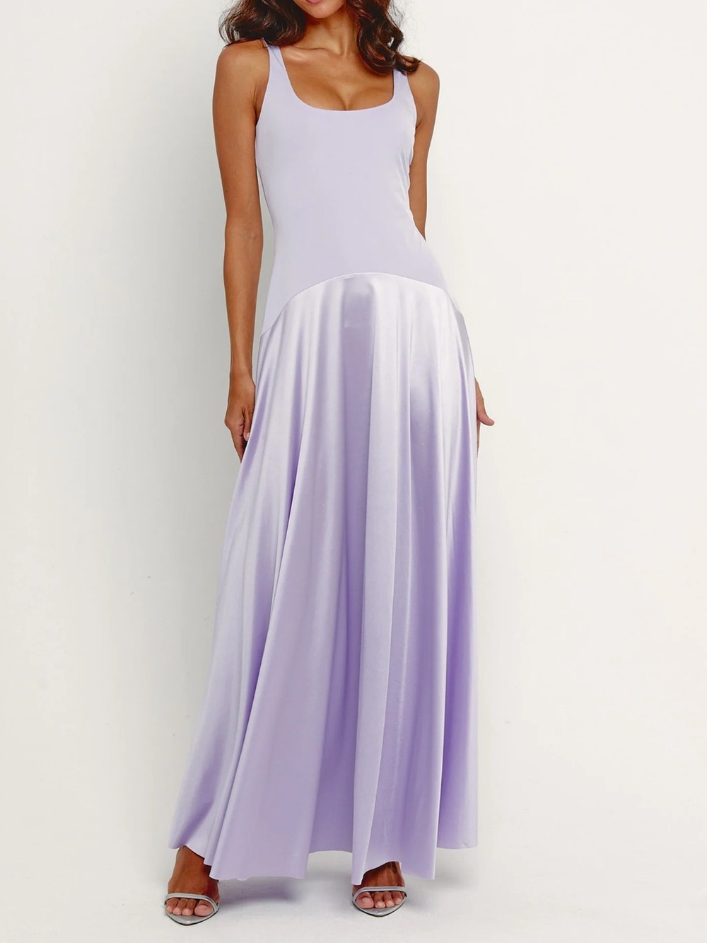 Rare London Curved Drop Waist Maxi Dress Lilac Lavender Size 6